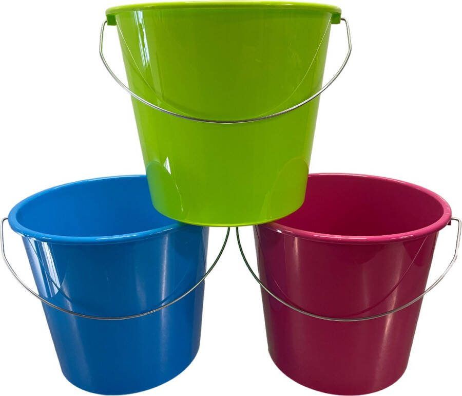 HL-Agenturen HL 3 Stuks 5 Liter Huishoudemmers Emmer Emmers Schoonmaak Multifunctioneel 3 Kleuren Met Maatvoering Blauw Rose Groen