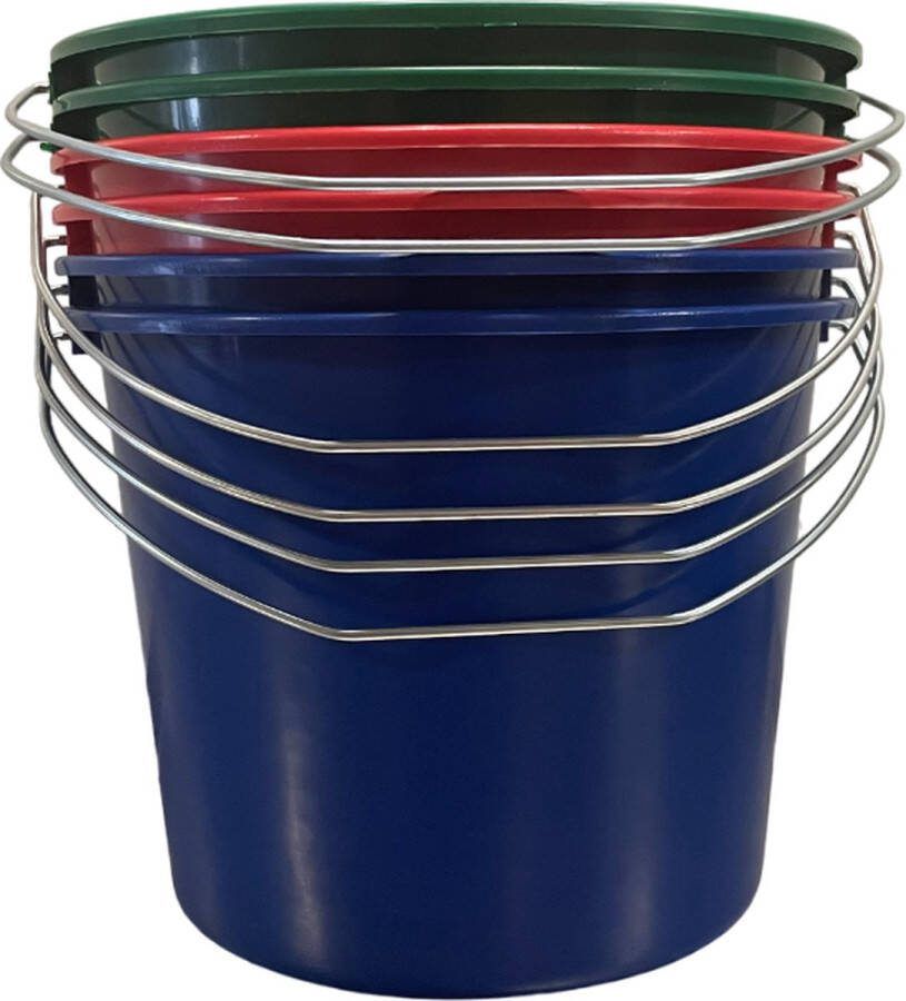 HL-Agenturen HL 6x Set Emmer Emmers huishoudemmer Bouwemmers Met hengsel 12L 2x Blauw 2x Rood 2x Groen