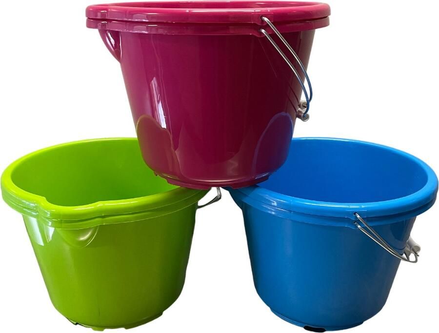 HL-Agenturen HL 3x Huishoudemmer Schoonmaak Emmer Emmers met Schenktuit Tuit Handvat Hengsel 3 Stuks 12 Liter 3 Kleuren