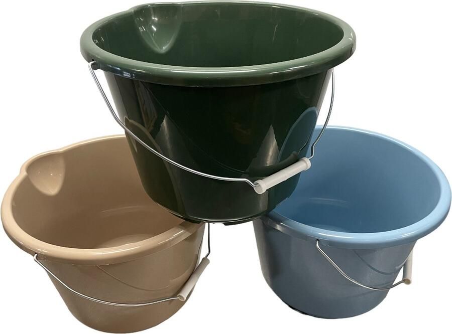 HL-Agenturen HL Set 3x Stuks Huishoudemmer Schoonmaak Emmer Emmers met Schenktuit Tuit handvat Hengsel 12 liter Kunststof