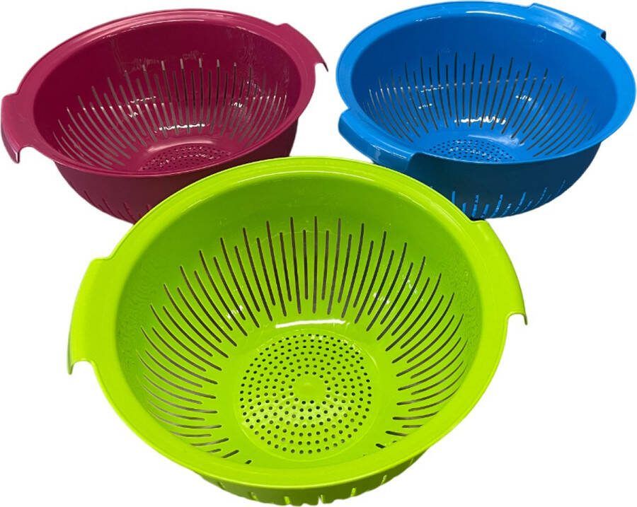HL-Agenturen HL Set 3x Stuks Vergiet Vergieten Zeef Zeven kunststof Ø 26 cm x H 13 cm 3 Kleuren