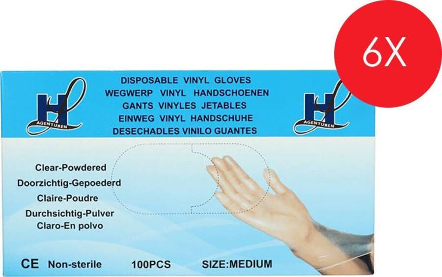 HL Agenturen Vinyl Wegwerp Handschoenen MEDIUM 6 x 100 stuks doos