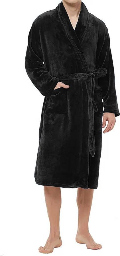 HL-tricot heren Fleece Badjas Zwart XL