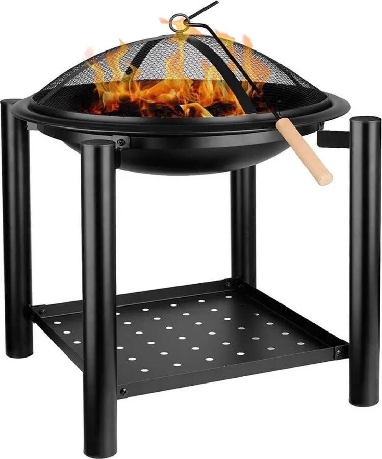 HMTM 54 cm vuurschaal met opbergvak vuurkorf met vonkbescherming kolenrooster en pookhaak vuurkorf Fire Pit vuurschaal voor de tuin camping kampvuurfeest verwarming HM-YAHEE-592038