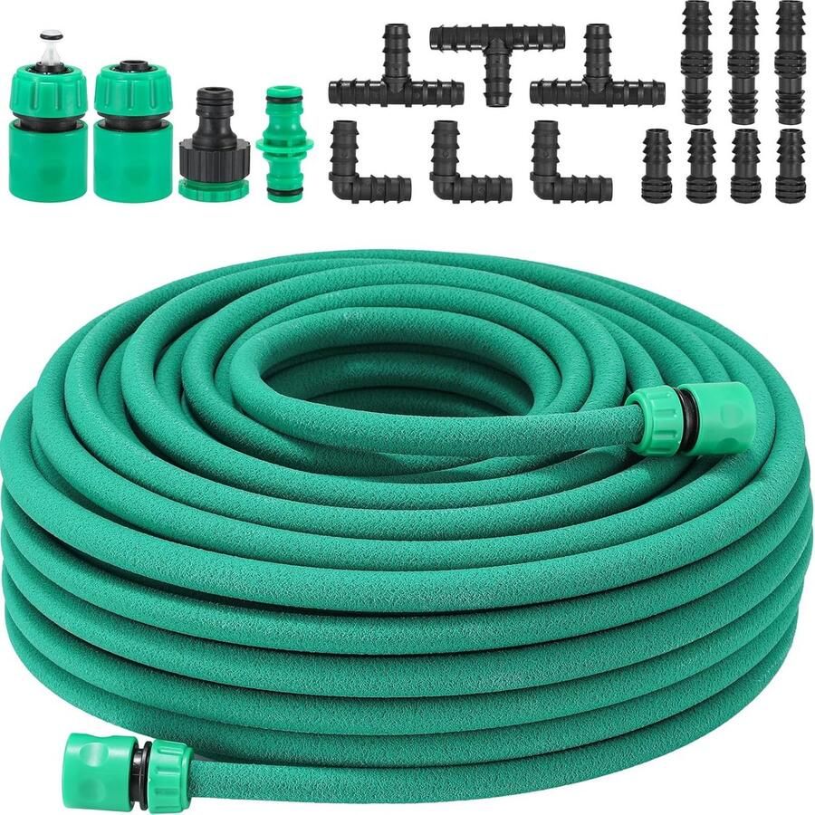 HMTM Tuinslang uittrekbaar 50 m micro-poreuze slang flexibel druppelirrigatie binnendiameter 1 2 cm infiltratieslang voor irrigatie van tuin gazon terras (groen)