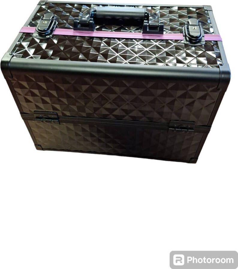 HMTM Make-upkoffer kapperskoffer cosmeticakoffer lege nagelkoffer multikoffer afsluitbaar voor nageldesign massageolie fotoapparatuur 34 7 x 22 2 x 25 cm volledig zwart Paars -MC-30000