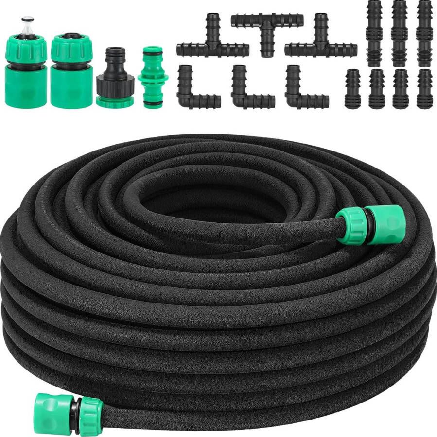 HMTM Tuinslang uittrekbaar 50 m micro-poreuze slang flexibel druppelirrigatie binnendiameter 1 2 cm infiltratieslang voor irrigatie van tuin gazon terras (zwart)