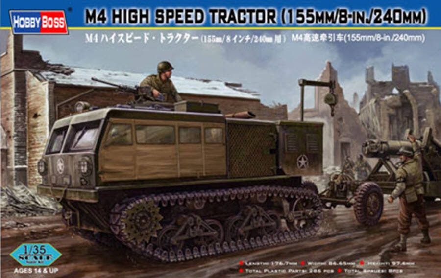 Hobbyboss 1:35 82408 M4 High Speed Tractor 155mm 8-in. 240mm Plastic Modelbouwpakket