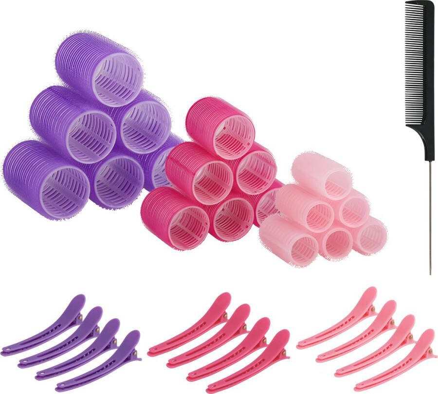 HobbySter Krulspelden Rollers 3 Maten Heatless Curls – Haarrollers Haarkruller Kleefrollers 31 Stuks Met Kam en 12 Haarklemmen