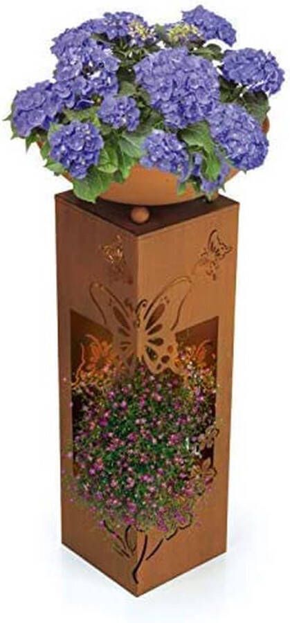 Hoberg Roest led-plantenzuil bloempot 3D vlinderdesign afneembare plantenschaal (Ø 34 cm) geschikt voor binnen en buiten geïntegreerde verlichting 6h timer draadloos 19 x 19 x 72 cm