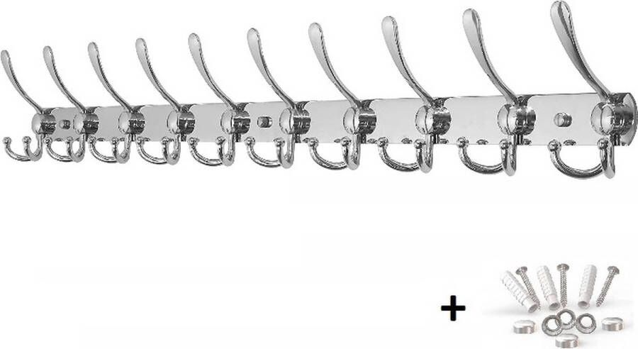 Hoexs Wandkapstok 30 Haken en 96cm Inclusief Bevestigingsmateriaal RVS Muurkapstok Hangend Design Handdoekrek Zilver Metaal