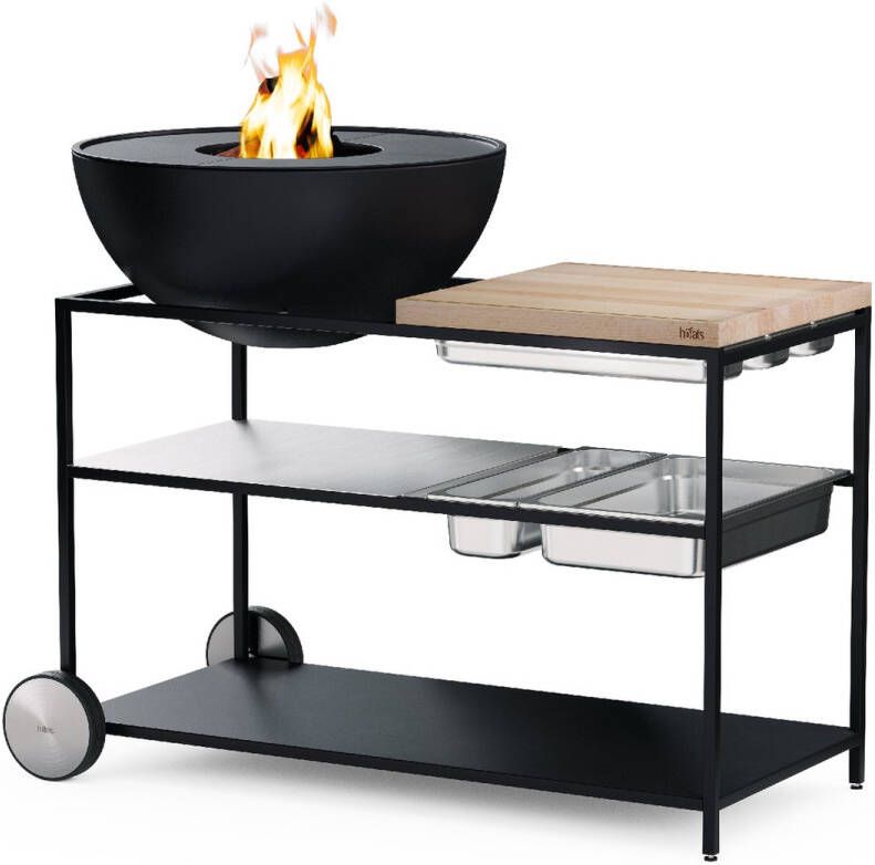 Höfats mobiele buitenkeuken FIRE KITCHEN met BOWL 70 Plancha Grill-Set