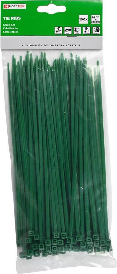 Hofftech 100-delige set groene kabelbinders 3 6 x 200 mm veelzijdig en duurzaam