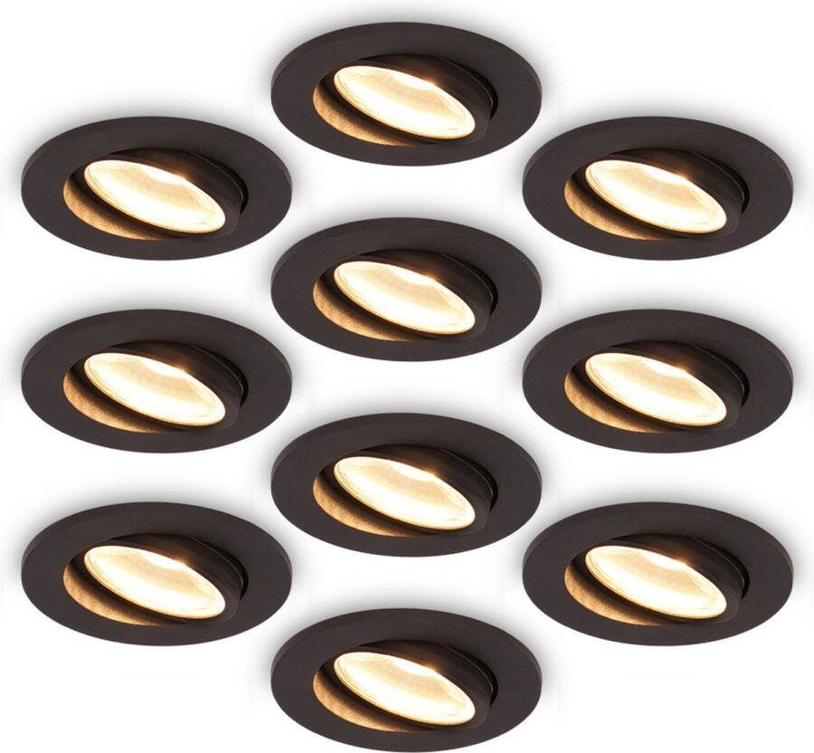 HOFTRONIC 10x Sierra Platte LED inbouwspot Rond zaagmaat 60mm Zwart Dimbaar Waterdicht 360° kantelbaar CCT switch 5 Watt 500 lumen 230V 2700K-5000K Plafondspots lage inbouwdiepte (27mm) Badkamer en buiten 5 jaar garantie