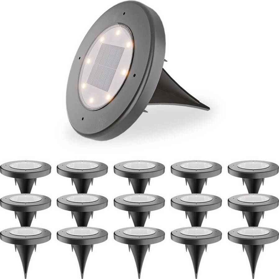 HOFTRONIC 16x Ellis Solar Grondspots Buiten Zwart 8 LEDs IP65 waterdicht Solar tuinverlichting Incl. Schemerschakelaar tuinspot zonneenergie