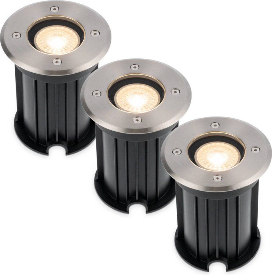 HOFTRONIC 3x Maisy LED Grondspots voor buiten Rond RVS IP65 waterdicht Verwisselbare GU10 5 Watt 2700K Warm wit Dimbaar Tuinspots en inbouwspots buiten voor in de grond 3 jaar garantie
