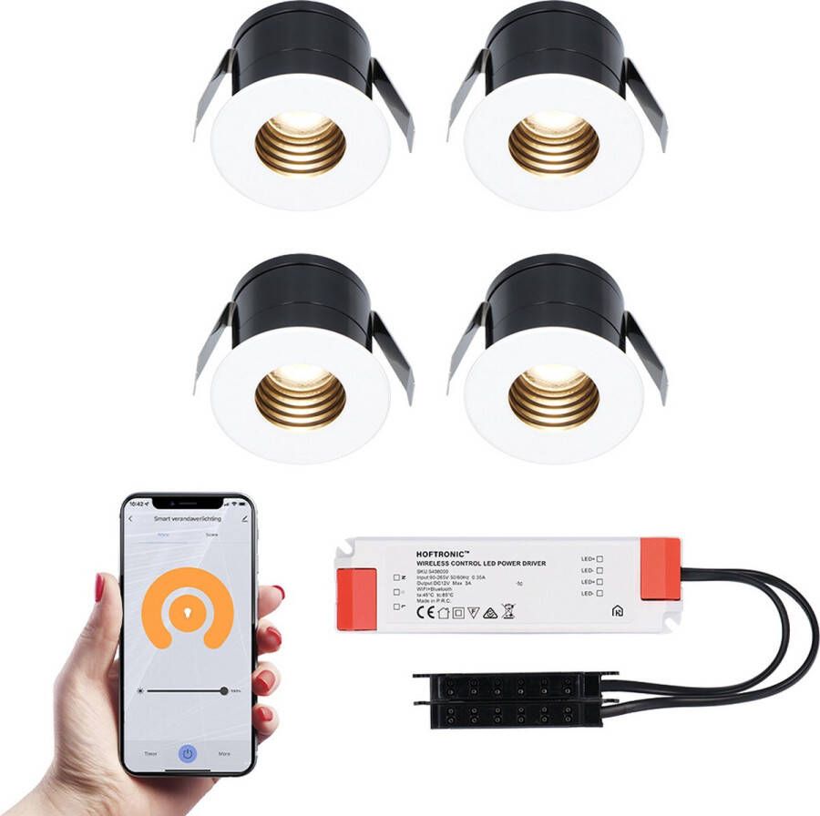 HOFTRONIC 4x Betty witte Smart LED Inbouwspots complete set Wifi & Bluetooth 12V 3 Watt 2700K warm wit