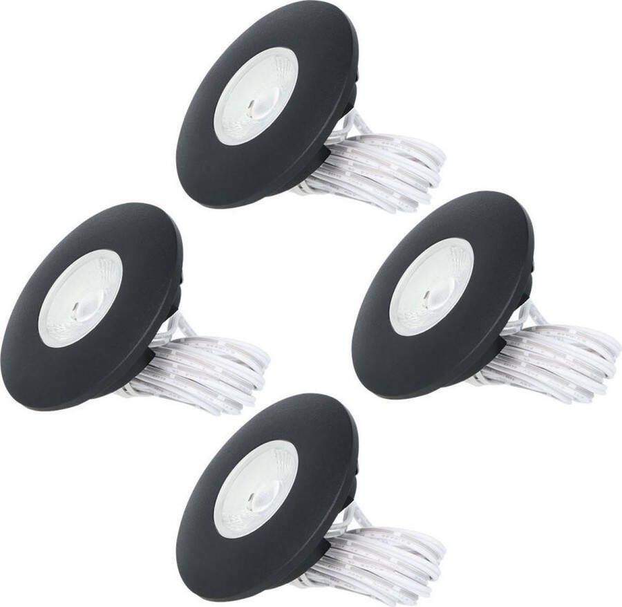 HOFTRONIC 4x Pavo Platte inbouwspot LED Rond zaagmaat 53mm Zwart Dimbaar Zeer lage inbouwdiepte 12mm 3 Watt 260 lumen 230V 2700K Extra warm wit Plafondspots Dunne inbouwspot voor badkamer en buiten 5 jaar garantie