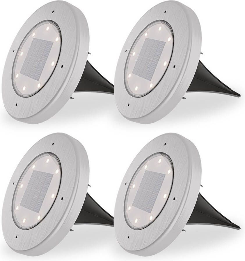HOFTRONIC 4x Solar Grondspot Ellis 3000K Warmwit licht IP65 waterdicht RVS Incl. Schemerschakelaar Zwart Solar tuinverlichting Solar tuinspots