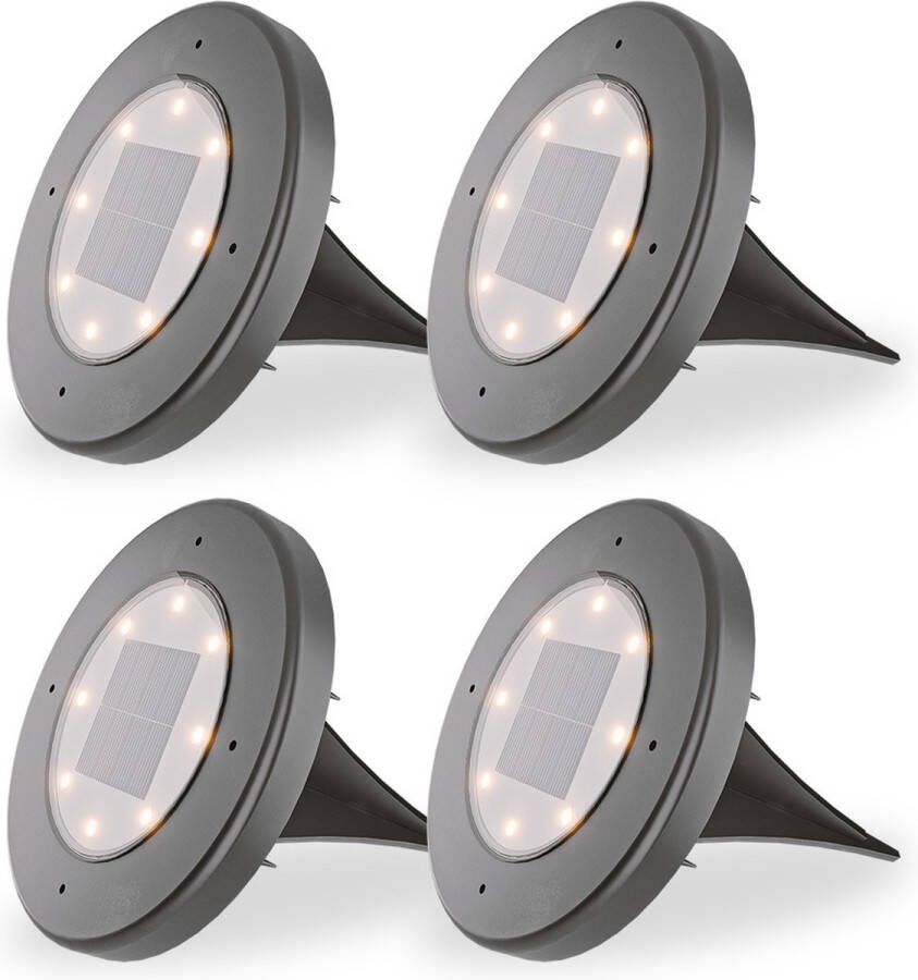 HOFTRONIC 4x Solar Grondspot Ellis 3000K Warmwit licht IP65 waterdicht Zwart Incl. Schemerschakelaar Zwart Solar tuinverlichting Solar tuinspots