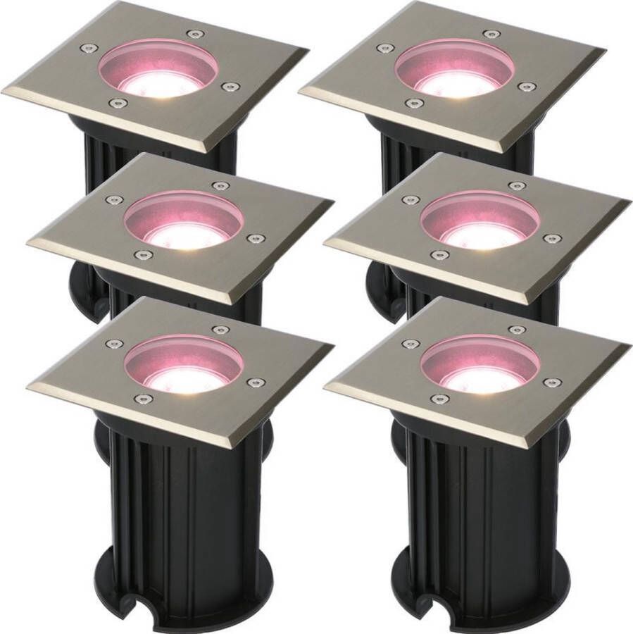 HOFTRONIC 6x Smart Ramsay grondspot voor buiten LED RVS Besturing via app WiFi Bluetooth Dimbaar Waterdicht Slimme verlichting 5.5 Watt 400 lumen 230V RGBWW Verwisselbare GU10 Compatibel met Google home en Amazon Alexa
