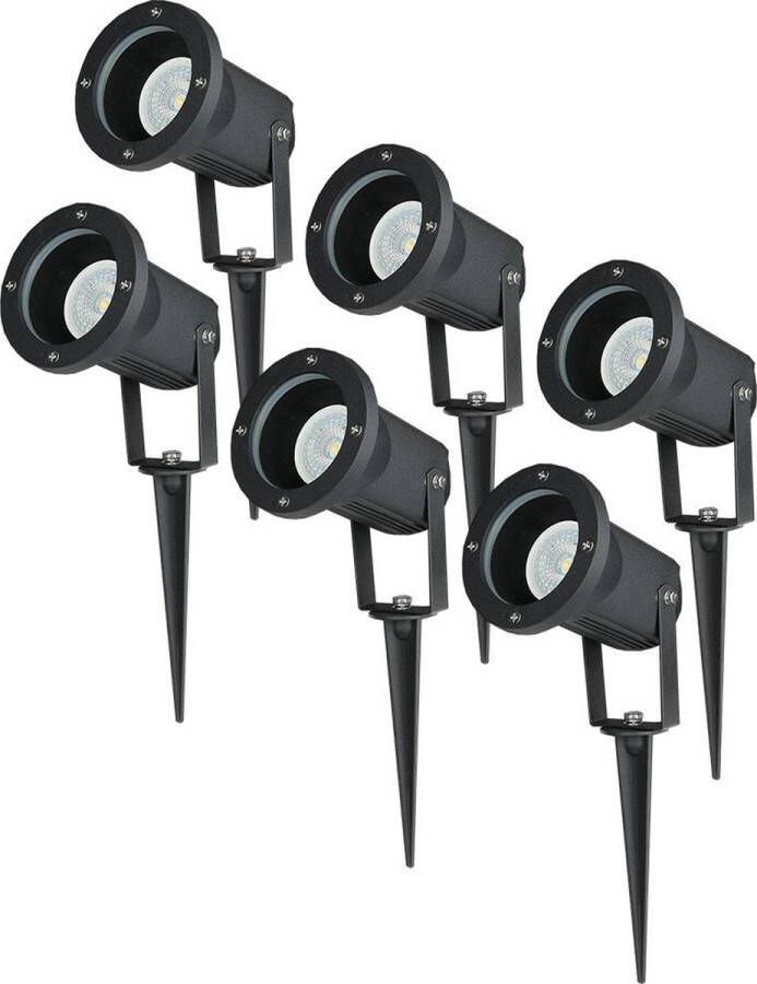 HOFTRONIC 6x V-TAC Tuinspot voor buiten LED Zwart 6000K Daglicht wit 5 Watt 400 Lumen 230V Verwisselbare GU10 lamp Prikspot met grondspies Richtbaar Aluminium Voor het uitlichten van planten struiken en bomen