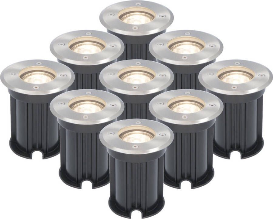 HOFTRONIC 9x Maisy Grondspots LED voor buiten Rond RVS IP65 Waterdicht Verwisselbare GU10 5 Watt 400 Lumen 4000K neutraal wit Tuinspots en inbouwspots buiten voor in de grond 3 jaar garantie