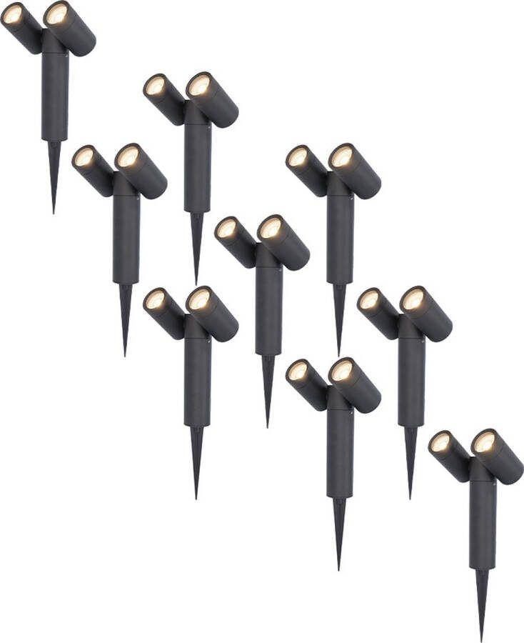 HOFTRONIC 9x Pinero double dimbare LED prikspot 4000K neutraal wit GU10 5 Watt Kantelbaar Tuinspot Voor buiten en binnen Zwart 3 jaar garantie