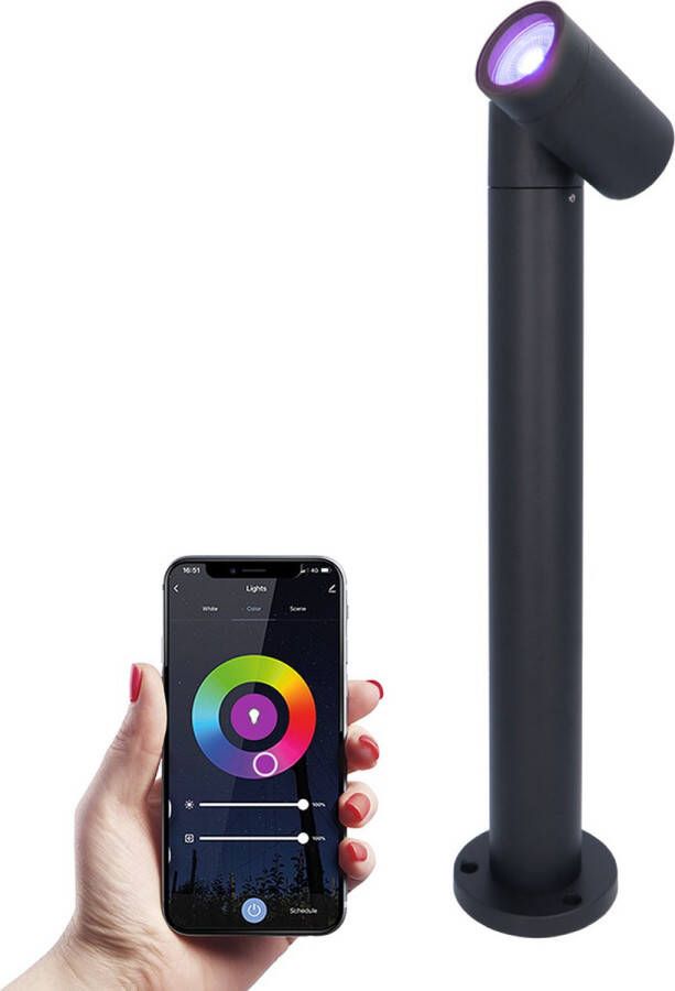 HOFTRONIC Amy smart sokkellamp RGBWW WiFi & Bluetooth GU10 lichtbron 45 cm Padverlichting Tuinspot Voor buiten Dimbaar via app Kantelbaar Google Assistant & Amazon Alexa Zwart