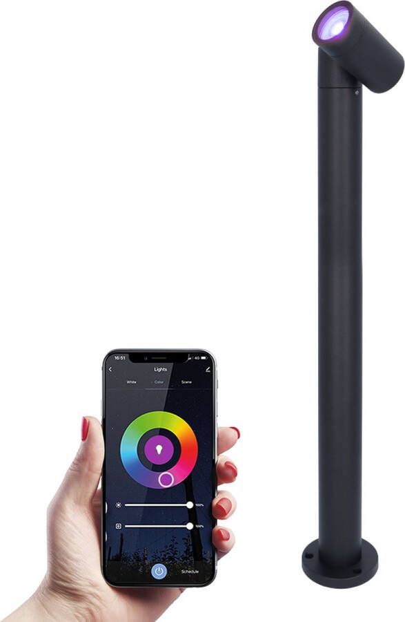 HOFTRONIC Amy smart sokkellamp RGBWW WiFi & Bluetooth GU10 lichtbron 60 cm Padverlichting Tuinspot Voor buiten Dimbaar via app Kantelbaar Google Assistant & Amazon Alexa Zwart