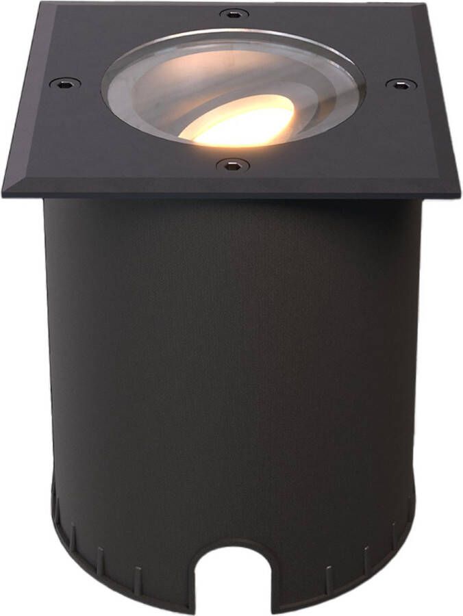 HOFTRONIC Cody LED Grondspot XL Zwart Vierkant Dimbaar en kantelbaar IP67 Waterdicht RVS GU10 4.5W 345 Lumen 2700K Warm wit licht Geschikt voor tuin oprit en pad