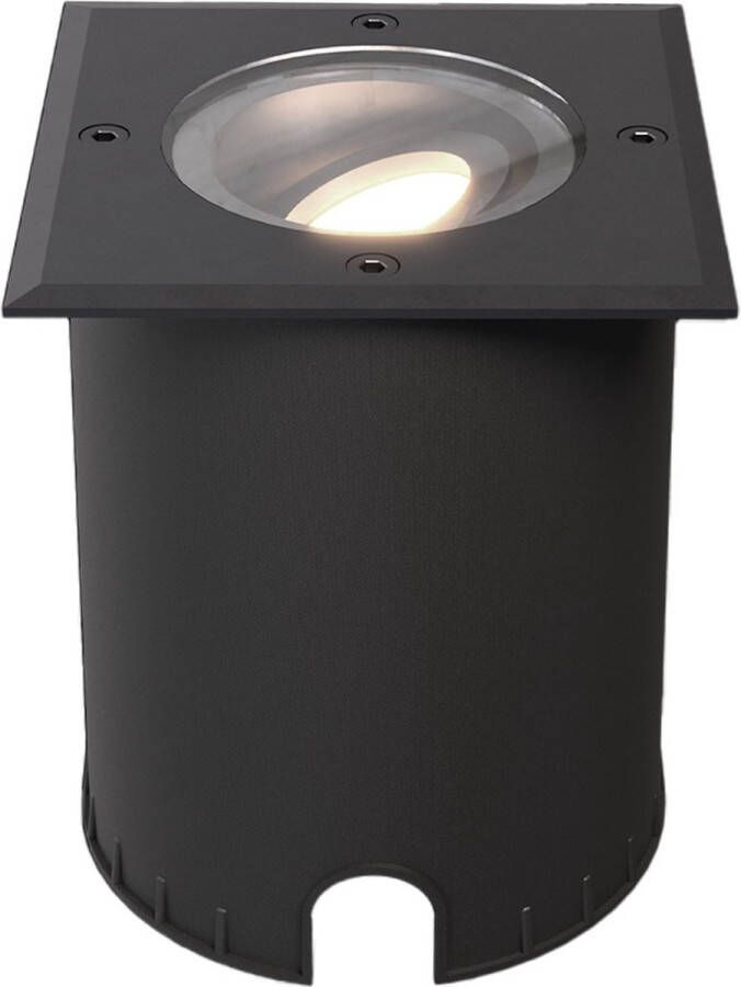 HOFTRONIC Cody LED Grondspot XL Zwart Vierkant Dimbaar en kantelbaar IP67 Waterdicht RVS GU10 4.5W 345 Lumen 4000K neutraal wit licht Geschikt voor tuin oprit en pad