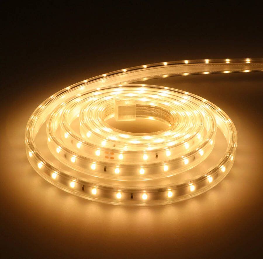 HOFTRONIC Flex60 Dimbare LED Strip 2m 3000K Warm wit 60 LEDs per meter 2835 High Lumen 308 Lumen per meter IP65 voor binnen en buiten Waterdicht en UV bestendig Per meter inkortbaar Incl. Netvoeding en eurostekker