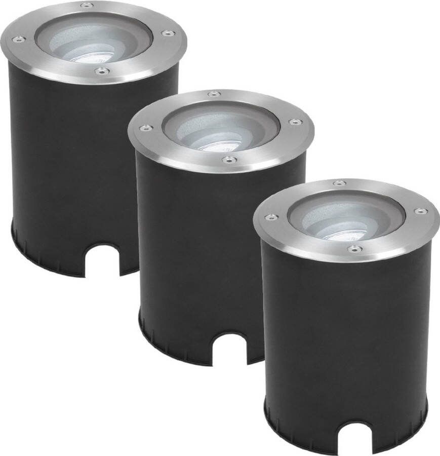 HOFTRONIC Lilly Set van 3 Kantelbare Grondspot Rond Ø120 Overrijdbaar IP67 waterdicht 1-lichts RVS GU10 5 Watt 400 lumen 6000K Daglicht wit Opritverlichting Terrasverlichting inbouwspots buiten Grondverlichting 3 jaar garantie