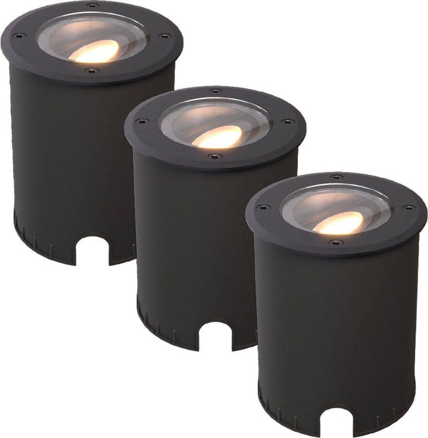 HOFTRONIC Lilly Set van 3 LED Grondspots XL kantelbaar en draaibaar- GU10 4 5W 345 Lumen 2700K Warm wit IP67 Waterdicht Overrijdbaar Tuinspot Geschikt voor tuin oprit en pad Boomspot