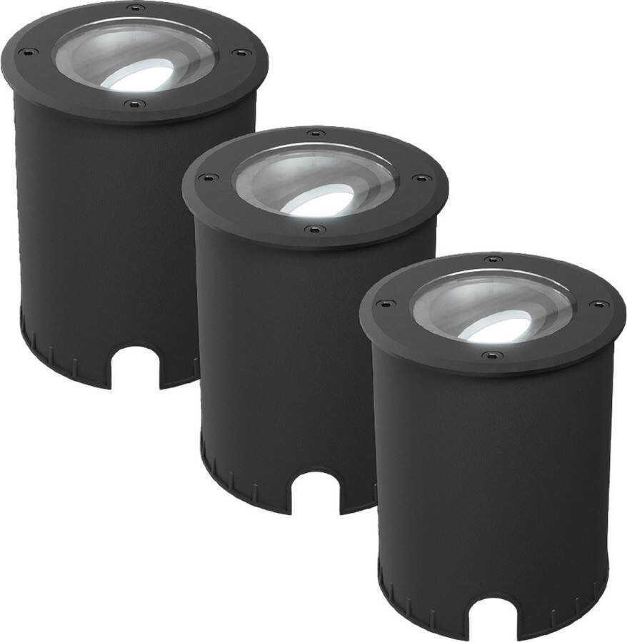 HOFTRONIC Lilly Set van 3 LED Grondspots XL kantelbaar en draaibaar- GU10 4 5W 345 Lumen 6500K daglicht wit IP67 Waterdicht Overrijdbaar Tuinspot Geschikt voor tuin oprit en pad Boomspot