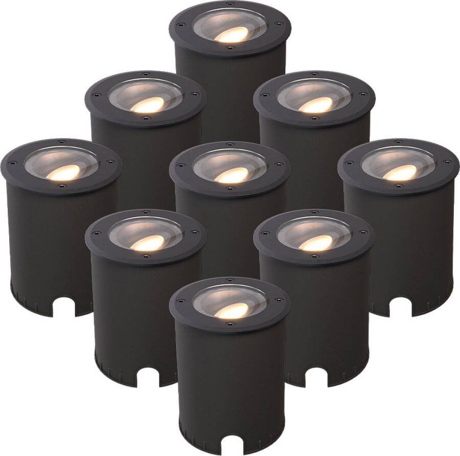 HOFTRONIC Lilly Set van 9 LED Grondspots XL kantelbaar en draaibaar- GU10 4 5W 345 Lumen 2700K Warm wit IP67 Waterdicht Overrijdbaar Tuinspot Geschikt voor tuin oprit en pad Boomspot