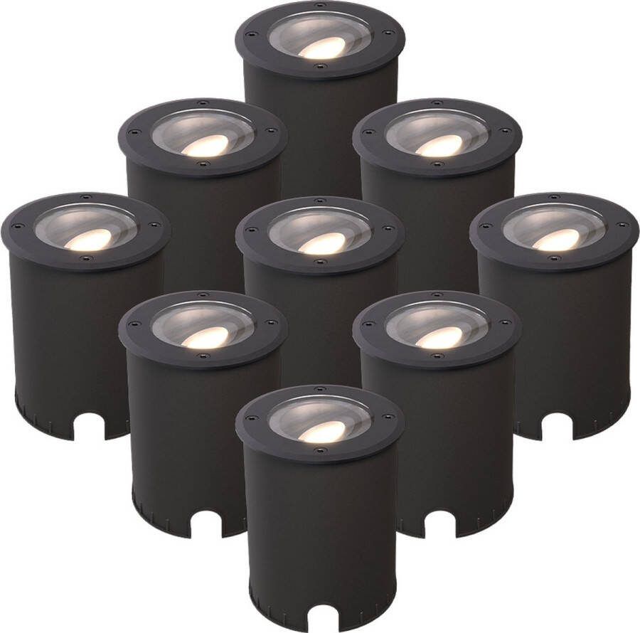 HOFTRONIC Lilly Set van 9 LED Grondspots XL kantelbaar en draaibaar- GU10 4 5W 345 Lumen 4000K neutraal wit IP67 Waterdicht Overrijdbaar Tuinspot Geschikt voor tuin oprit en pad Boomspot
