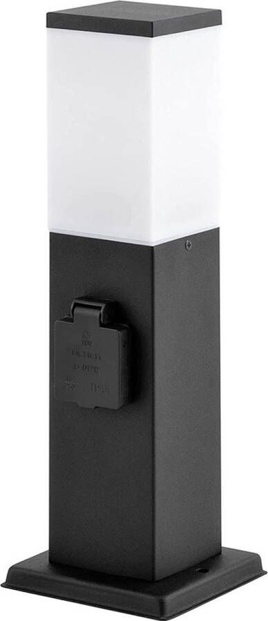 HOFTRONIC Rustic S Buitenstopcontact paal 42cm 4 stopcontacten Sokkellamp IP44 voor buiten Tuinlantaarn Zwart E27 fitting Buitenstopcontact met verlichting buitenlamp met stopcontacten