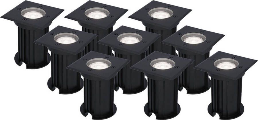 HOFTRONIC Set van 9 Ramsay LED Grondspot Zwart 6000K Daglicht wit Vierkant Aluminium 5 Watt 400 Lumen IP67 Waterdicht 3 jaar garantie Inbouwdiepte: 140mm Inbouwdiameter: 103mm Tuinspots Padverlichting en Opritverlichting