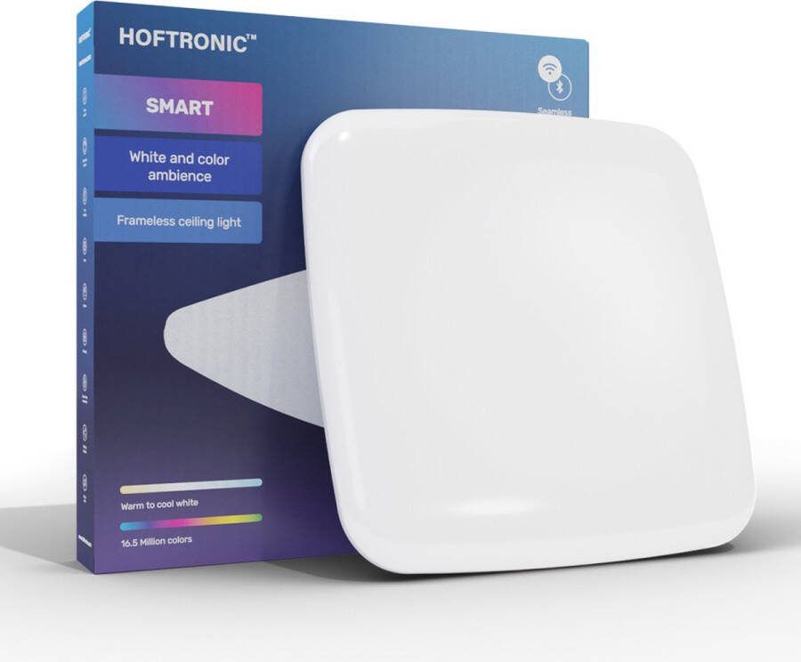 HOFTRONIC Slimme Plafondlamp Vierkant 42cm Frameless Slimme Plafonniere 30W 3000lm RGBWW 16 5 miljoen kleuren WiFi + Bluetooth Dimbaar Woonkamer Gang en Slaapkamer Google Home & Amazon Alexa IOS & Android