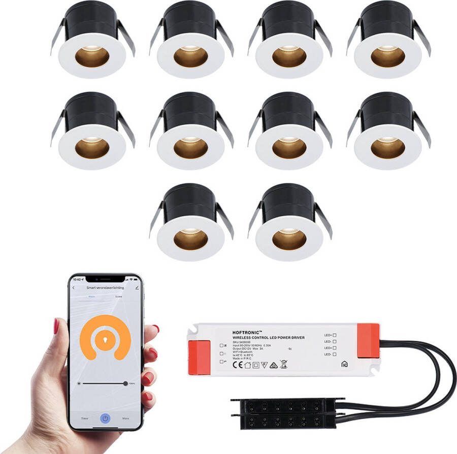 HOFTRONIC SMART 10x Olivia witte Smart LED Inbouwspots complete set Wifi & Bluetooth 12V 3 Watt 2700K warm wit