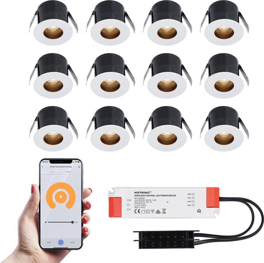 HOFTRONIC SMART 12x Olivia witte Smart LED Inbouwspots complete set Wifi & Bluetooth 12V 3 Watt 2700K warm wit