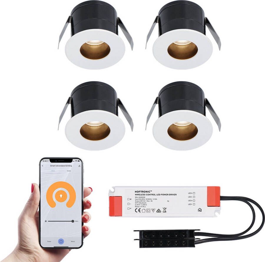HOFTRONIC SMART 4x Olivia witte Smart LED Inbouwspots complete set Wifi & Bluetooth 12V 3 Watt 2700K warm wit