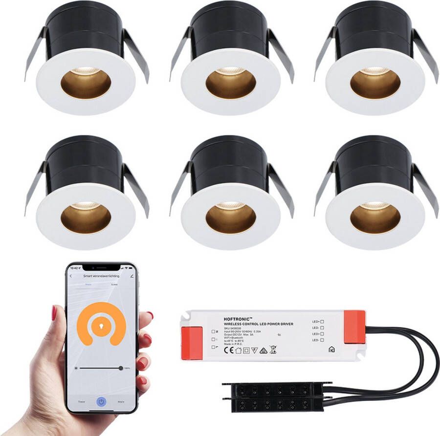 HOFTRONIC SMART 6x Olivia witte Smart LED Inbouwspots complete set Wifi & Bluetooth 12V 3 Watt 2700K warm wit