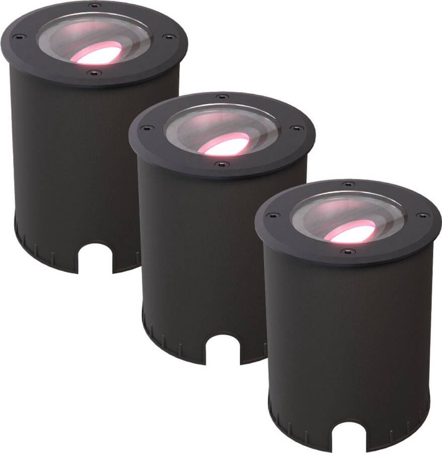 HOFTRONIC SMART HOFTRONIC Lilly Set van 3 Smart Grondspots XL Kantelbaar en draaibaar 16 5 Miljoen lichtkleuren (RGB + WW) IP67 Waterdicht GU10 5 5W 345 Lumen Geschikt voor tuin oprit en pad