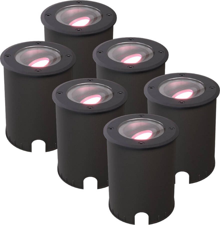 HOFTRONIC SMART HOFTRONIC Lilly Set van 6 Smart Grondspots XL Kantelbaar en draaibaar 16 5 Miljoen lichtkleuren (RGB + WW) IP67 Waterdicht GU10 5 5W 345 Lumen Geschikt voor tuin oprit en pad