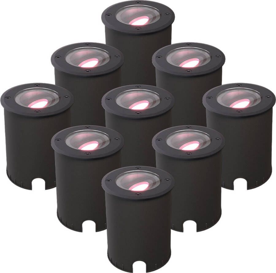 HOFTRONIC SMART HOFTRONIC Lilly Set van 9 Smart Grondspots XL Kantelbaar en draaibaar 16 5 Miljoen lichtkleuren (RGB + WW) IP67 Waterdicht GU10 5 5W 345 Lumen Geschikt voor tuin oprit en pad