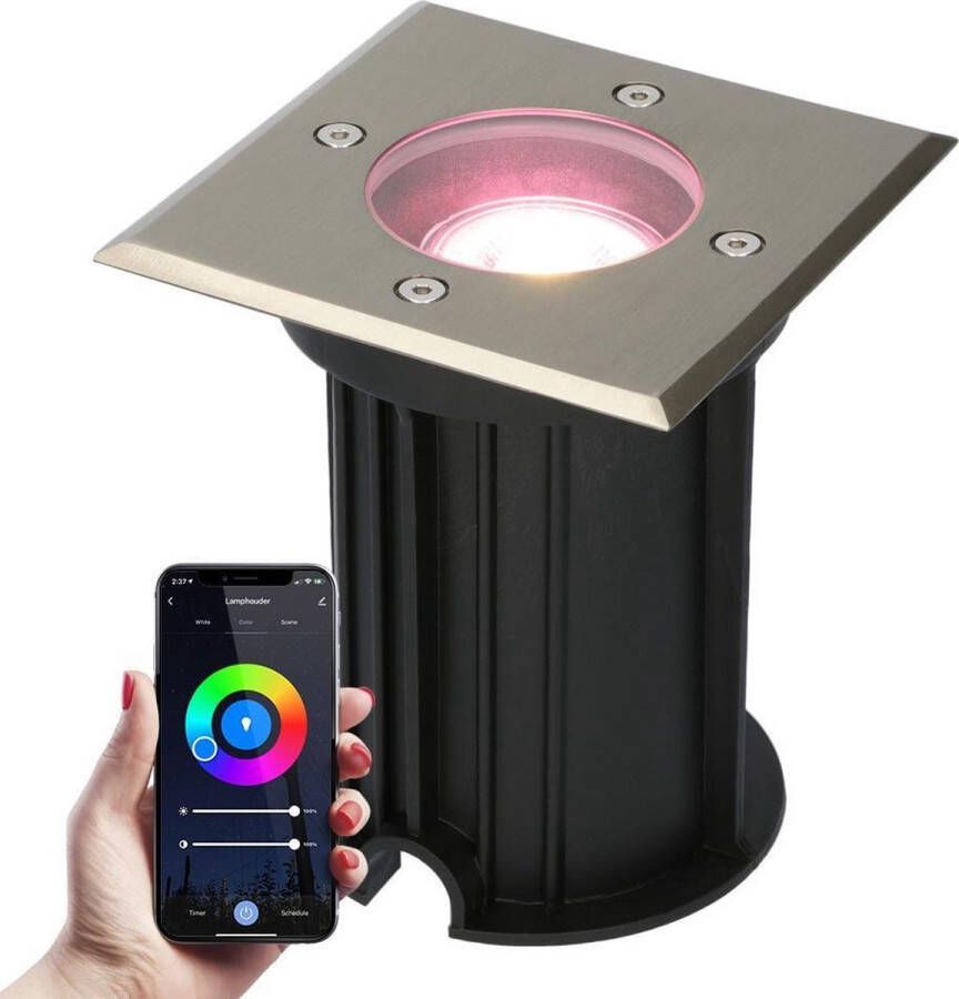 HOFTRONIC Smart WiFi Grondspot Vierkant Ramsay RVS 5.5W RGBWW IP67