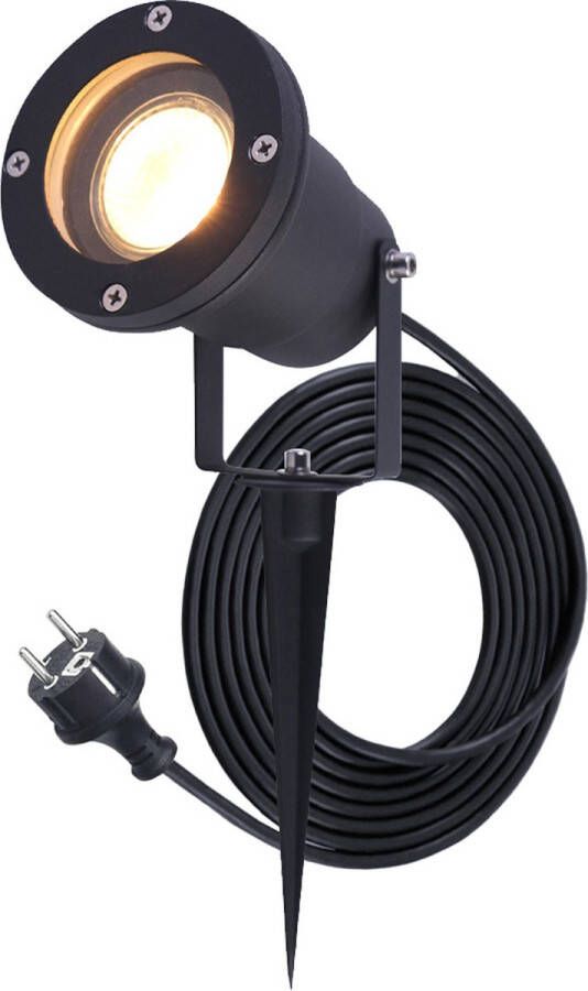 HOFTRONIC Sydney GU10 Tuinspot voor buiten 1.5 Meter kabel met eurostekker 5 Watt 450 lumen Aluminium Prikspot met grondspies IP65 waterdicht 2700K warm wit Ook te gebruiken als wandspot Gazon spotlight Schijnwerper